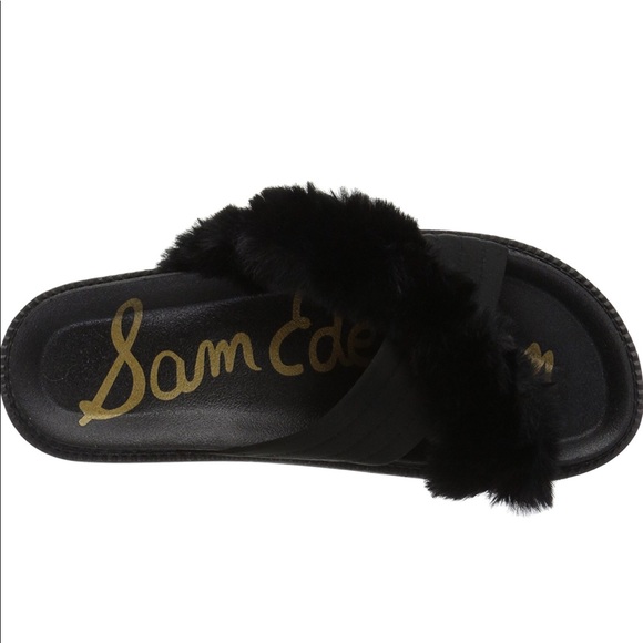 Sam Edelman Shoes - NWOT Black Faux Fur lizard embossed cross Slides
